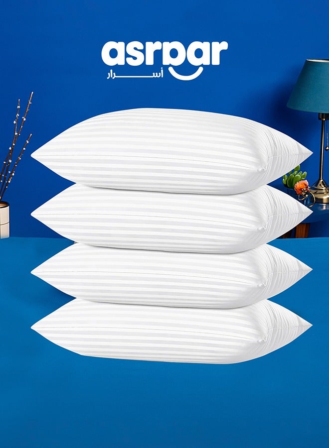 أسرار وسائد سرير فاخرة من الألياف الدقيقة بسمك 20 سم مع خطوط، حجم قياسي 1000 جرام، وسادة تبريد بجودة الفنادق لجميع أوضاع النوم - مثالية لمن ينامون على الجانب والظهر والمعدة، وسائد مخططة منفوشة للسرير، يمكن غسلها في الغسالة، مقاس 75 × 50 سم أبيض - 4 وسادة - Image 1